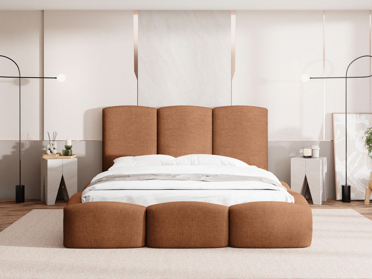 POLSTERBETT Harmony mit Bettkasten & Lattenrost in Terrakotta Chenille 140 x 200 cm - Birkefarben/Terracotta, Holzwerkstoff/Kunststoff (140/200cm) - WFL GROUP