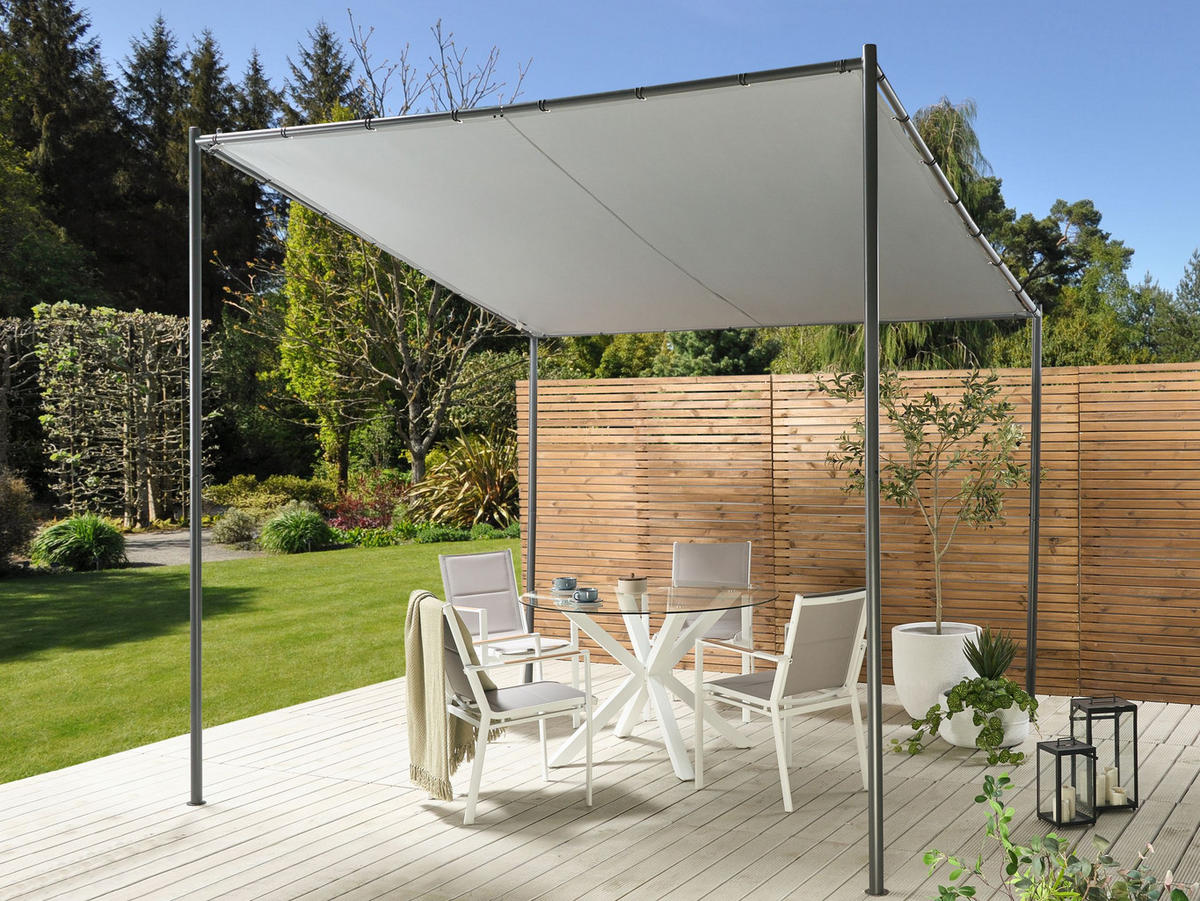 GARTEN-PERGOLA Grau Vimino - Hellgrau, Textil (282/282/294cm) - Beliani