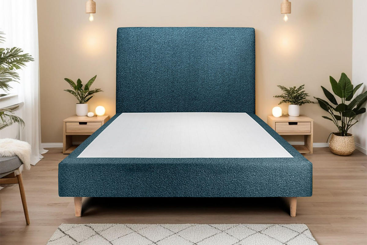 KOPFTEIL gepolstertes – blauer Bouclé-Stoff - 160 cm - Blau/Beige, Holz (160/120/10cm) - Sommeil de Plomb