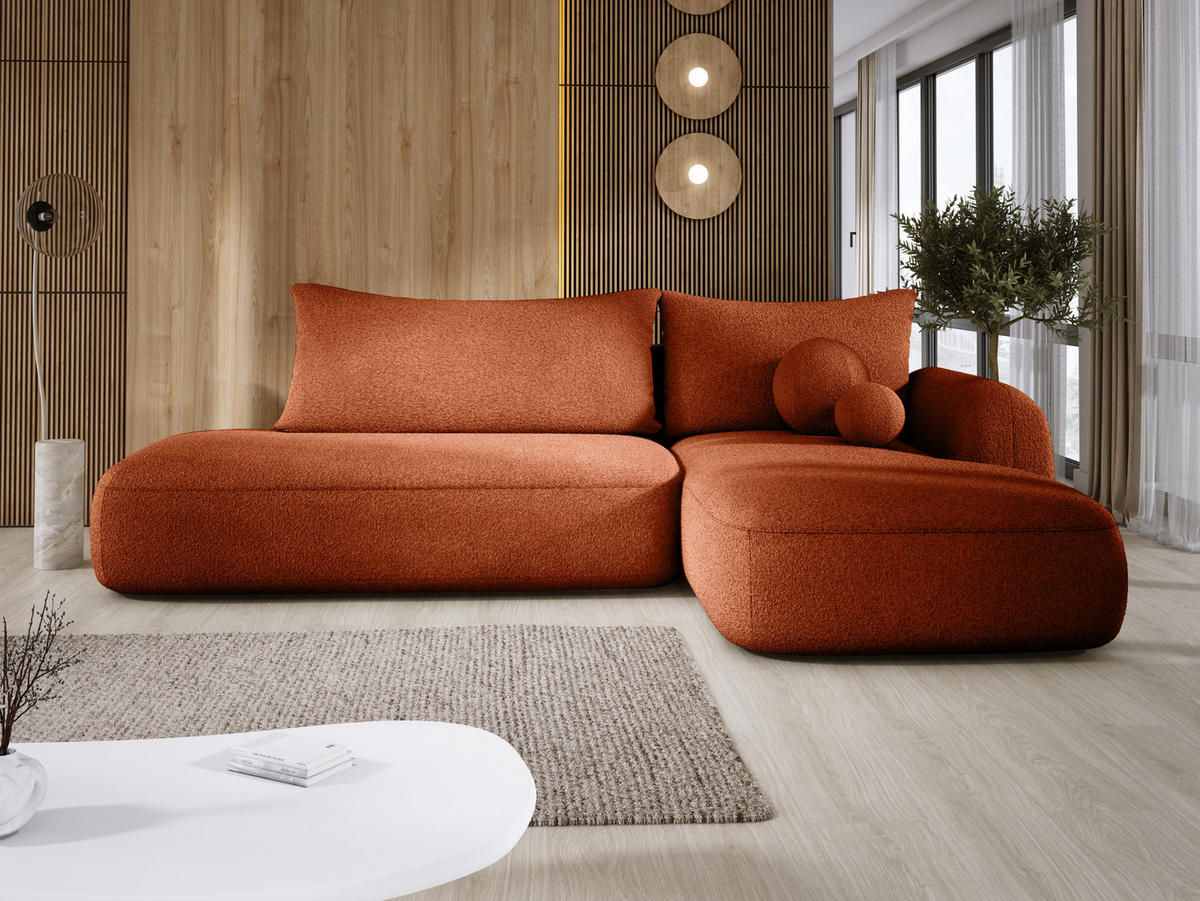 ECKSOFA BABU mit Schlaffunktion, Moderne Polsterecke für Wohnzimmer, funktionales Schlafsofa im Stoff NOW OR NEVER, 300x105x60cm rechte, grün​ - Lila, Holz/Textil (300/190cm) - DomoHome