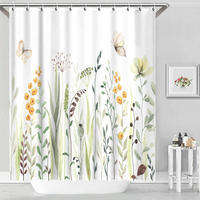 DUSCHVORHANG Blumen und Pflanzen Muster Polyester wasserabweisend waschbar mit Ringen - Weiß, Textil (180/200cm) - MCBOSON