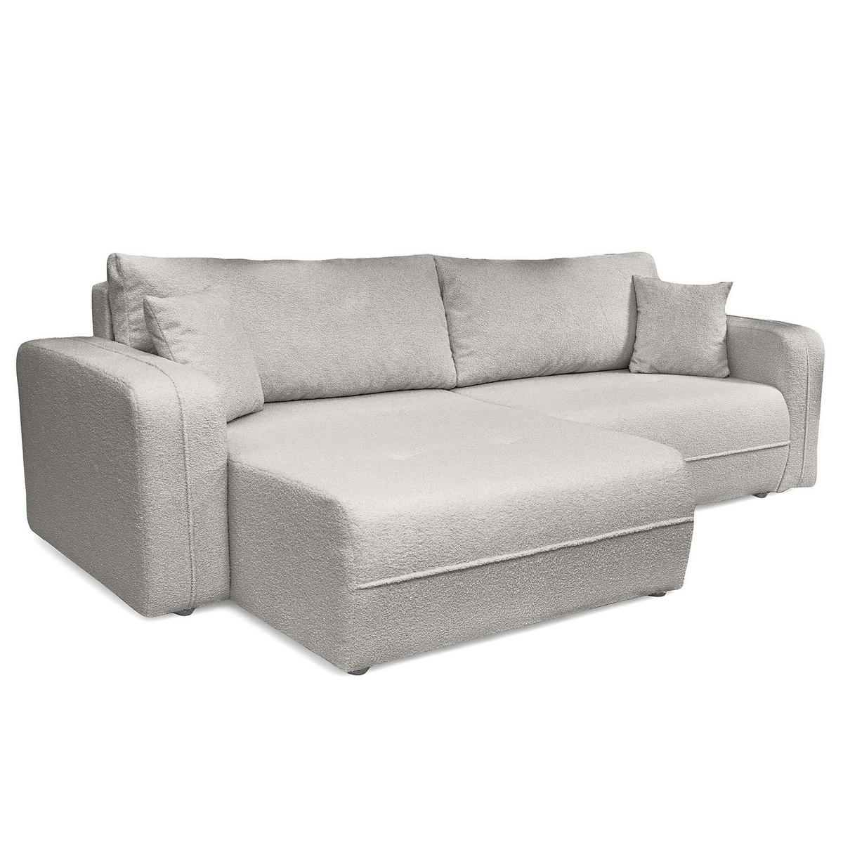 ECKSOFA mit Schlaffunktion - 244 cm - Hellgrau/Schwarz, Kunststoff/Textil (244/145cm) - home24