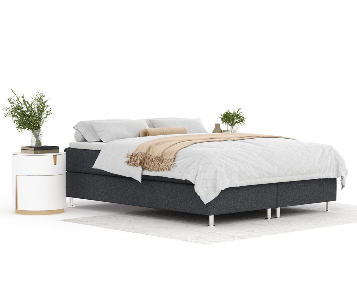 BOXSPRINGBETT Sub Schwarz 160/200 cm mit Latex-Topper - Silberfarben/Schwarz, Holz/Holzwerkstoff (160/200cm) - Maison de Reve