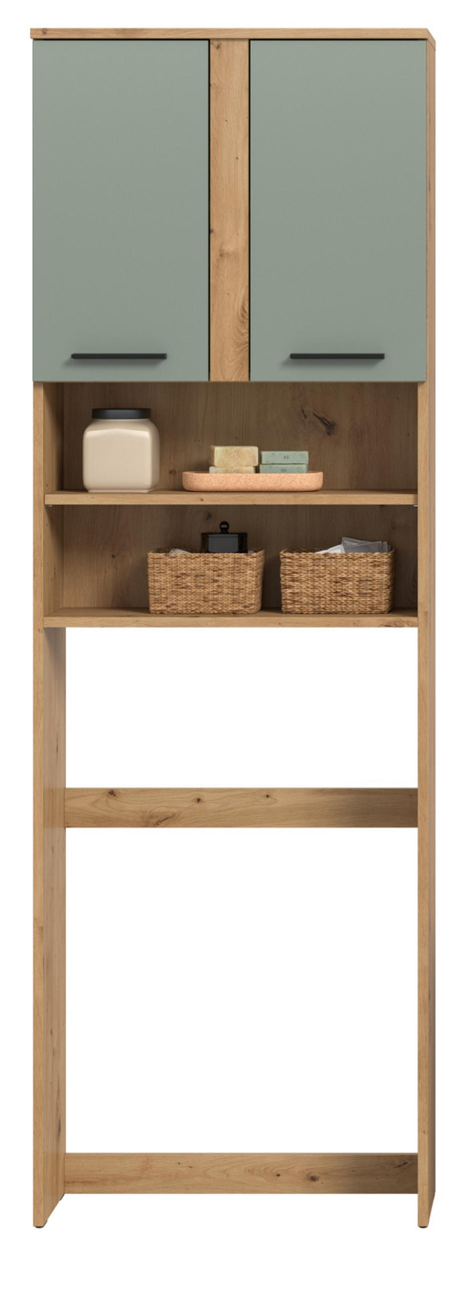 WASCHMASCHINENSCHRANK Salbei, Eiche Artisan, Waschmaschinen Überbau 63 x 191 cm - Salbeigrün/Schwarz, Holzwerkstoff/Kunststoff (63/191/25cm) - Inn.Furn