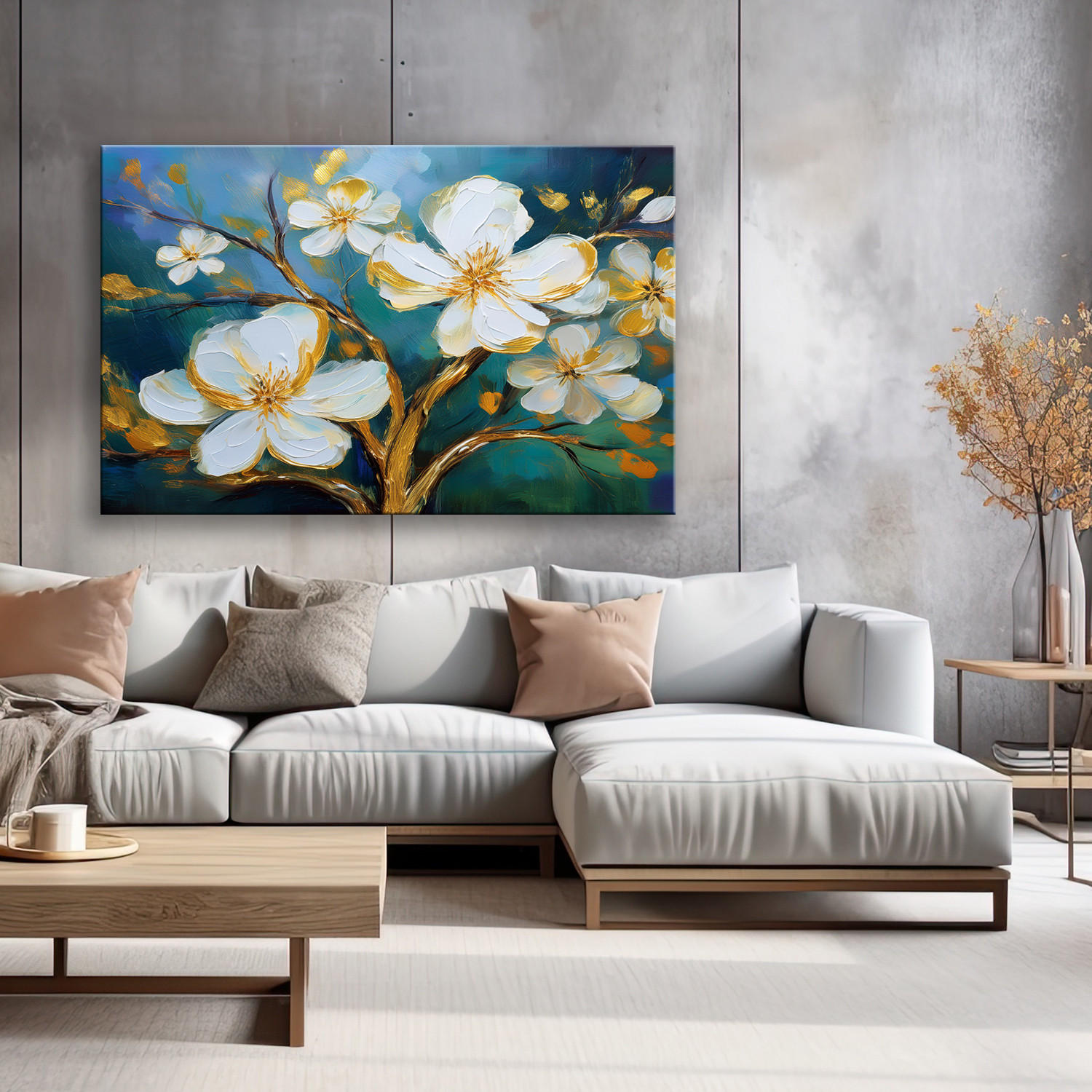 WANDBILD magnolienblüte gemalt - Blau, Textil (60/40cm) - Feeby