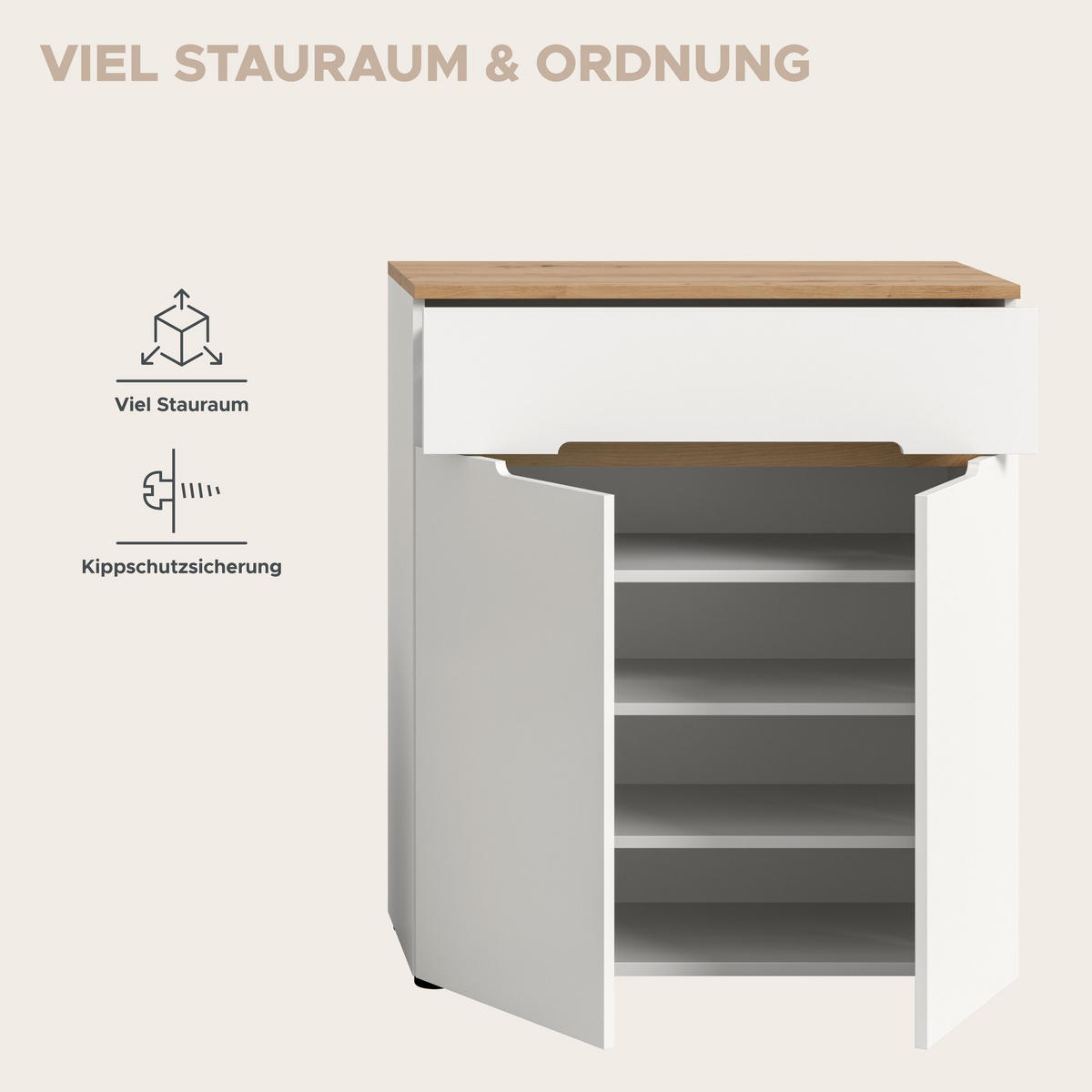 SCHUHKOMMODE Nova (B/H/T: 80x94x37 cm) in Weiß - Weiß, Holzwerkstoff (80/94/37cm) - Homes & Jones