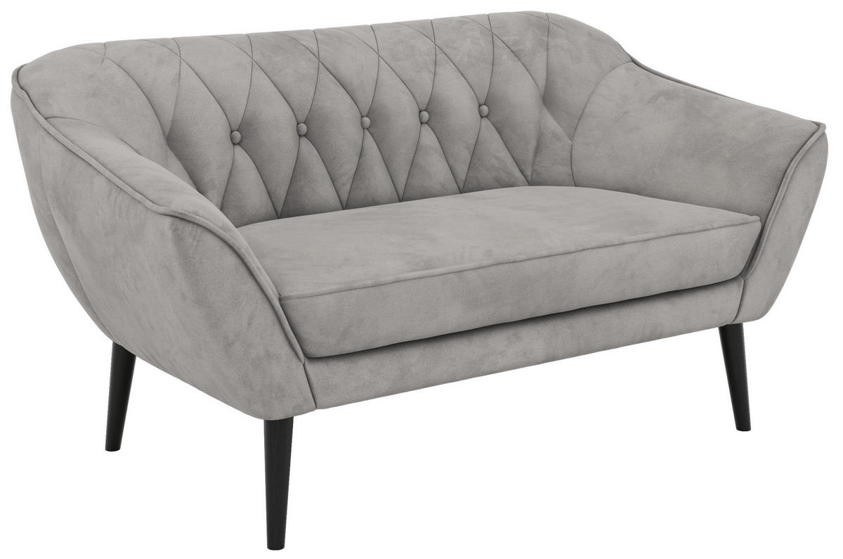 2-SITZER-SOFA PIRS - Hellgrau Velvet - Schwarze Beine - Hellgrau/Schwarz, Holzwerkstoff/Textil (140/75/74cm) - MKS