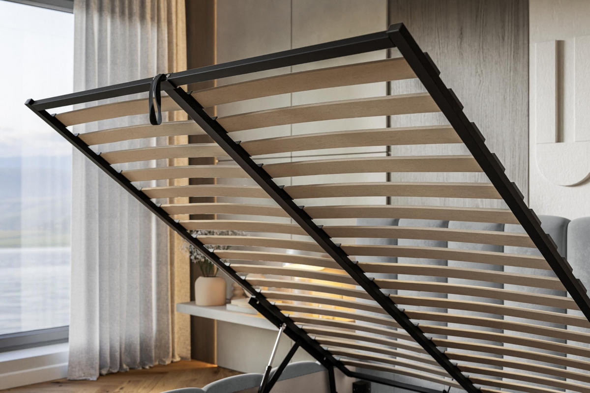 BETT 90x200 - Polsterbett mit Bettkasten und Metallrahmen - Modern Betten - Kuscheliger Catch-Me-Stoff - Kollektion Lucy - Grau - Grau, Holz/Textil (90/200cm) - Alpi-Möbel