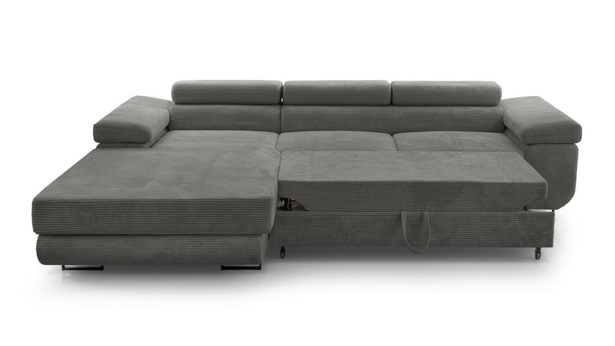ECKSOFA L Form Arborio Dunkelgrau 280/203/90 cm Links mit Schlaffunktion - Dunkelgrau/Schwarz, Textil/Metall (203/280cm) - AX Living