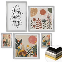 WANDBILDER 5er Set - 50x50 cm & 20x30 cm & 40x60 cm Silberner Rahmen - Pastellfarbene Pflanzenmuster - Silberfarben, Kunststoff (40/60cm) - ArtPrintCave