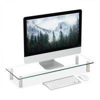 BILDSCHIRMSTÄNDER Transparent Silber gehärtetes Glas höhenverstellbar 70x24 cm - Transparent, Glas/Metall (24/70/11cm) - Relaxdays