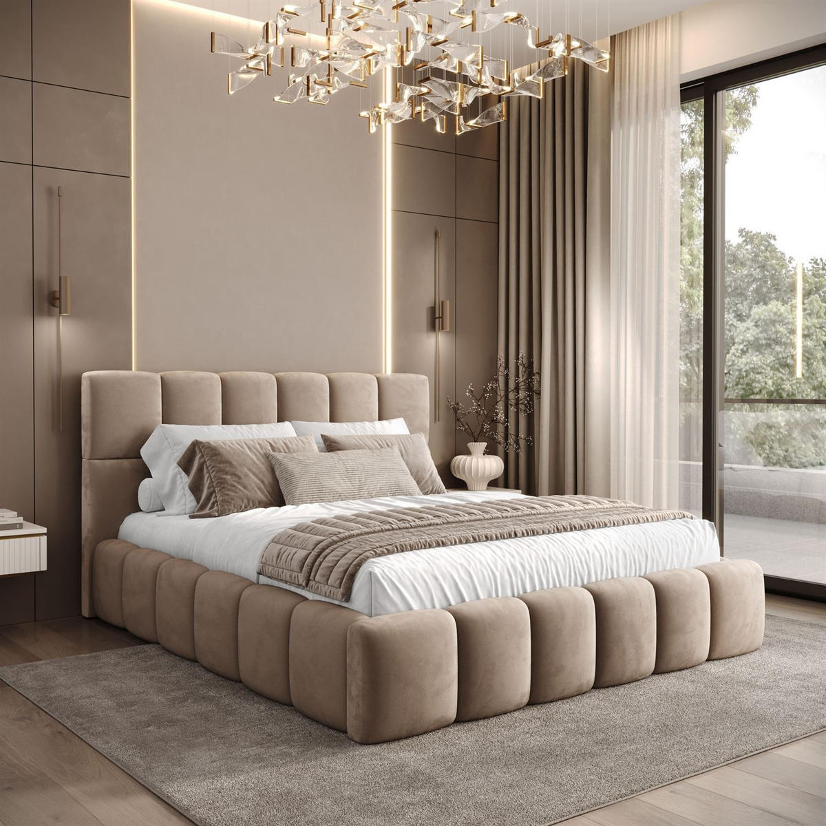 POLSTERBETT VENEZIA mit Bettkasten 120x200, Royal Velvet 170 - Beige, Textil (120/200cm) - Lookway