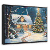 LEINWAND Bilder mit Rahmen - Weihnachten - Weihnachtsbaum - Winter - Zuhause - Schnee - 40x30 - Smaragdgrün, Textil (40/30cm) - MuchoWow