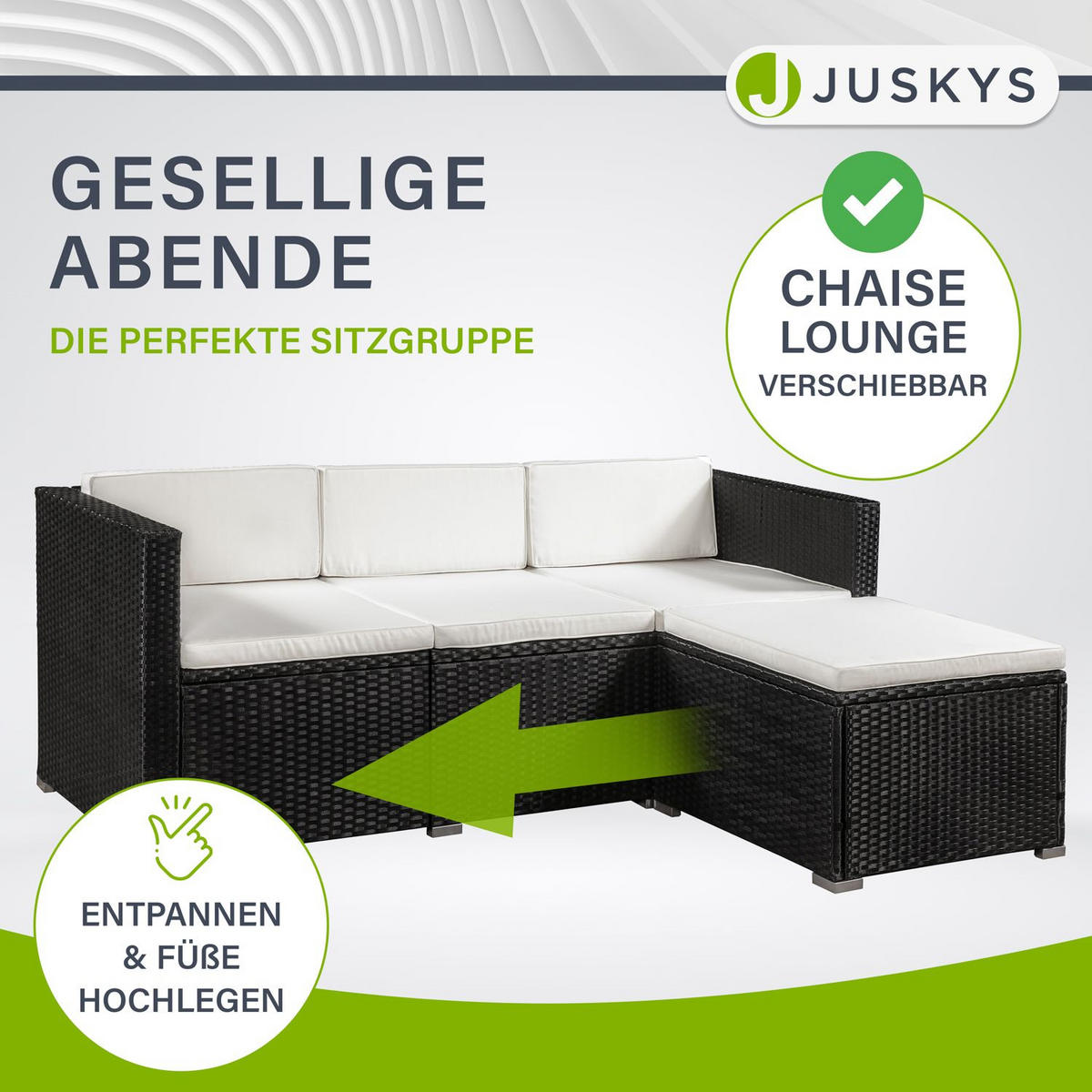 LOUNGEGARNITUR Punta Cana 4-tlg. - Creme/Schwarz, Kunststoff - Juskys