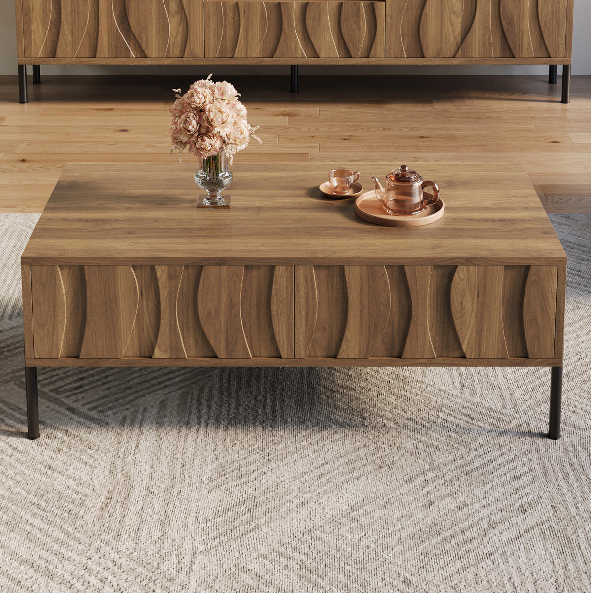 KLUBSKA miza, 105/55/41 cm, MDF in iverna plošča v naravni barvi z 2 predaloma - naravne barve, leseni material (105/55/41cm) - BEAOK