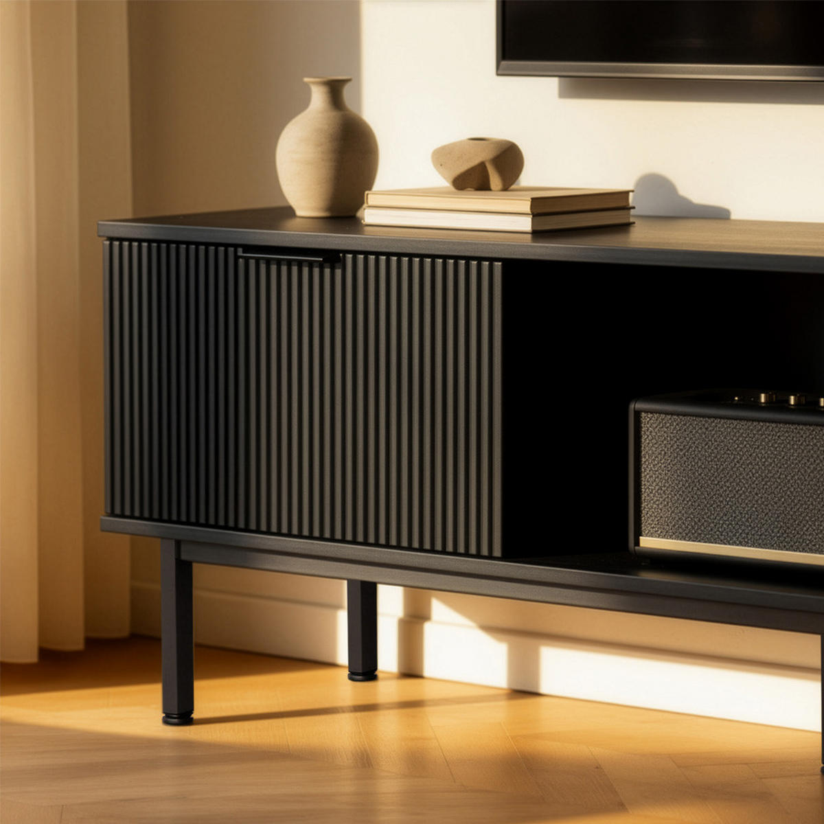 TV-SCHRANK NYLA - Schwarz, 160 x 43 cm - Schwarz, Holzwerkstoff (160/43/42cm) - Home Deluxe