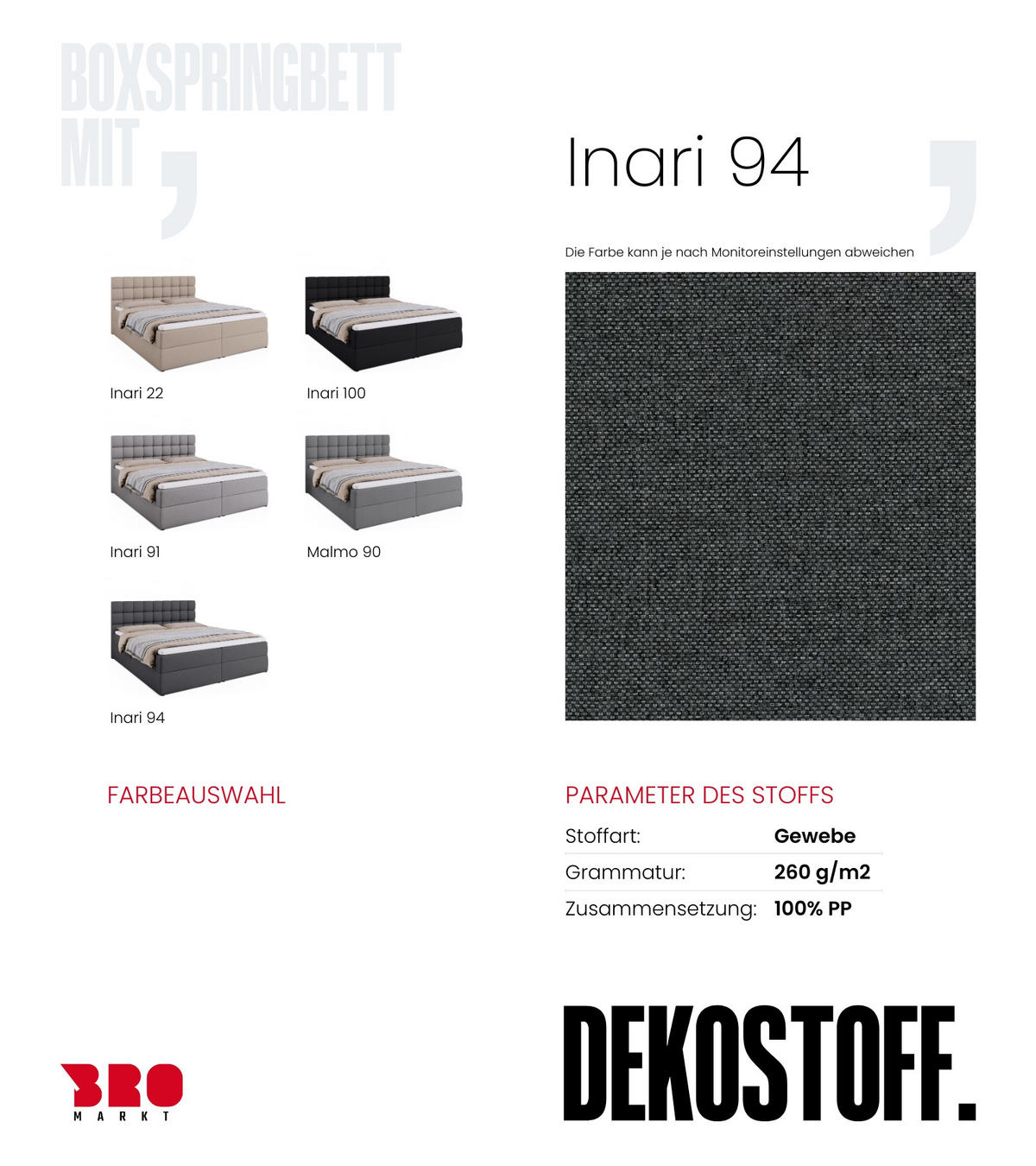 BOXBETT Dakota mit Topper 180/200 Dunkelgrau - Dunkelgrau, Textil (180/200cm) - Bromarkt