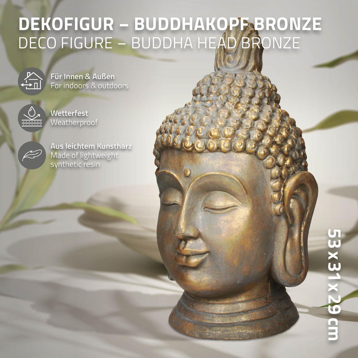 BUDDHA KOPF STATUE 53 cm Bronzeoptik aus Polyresin - Bronzefarben, Kunststoff (29/53/31cm) - ECD-Germany