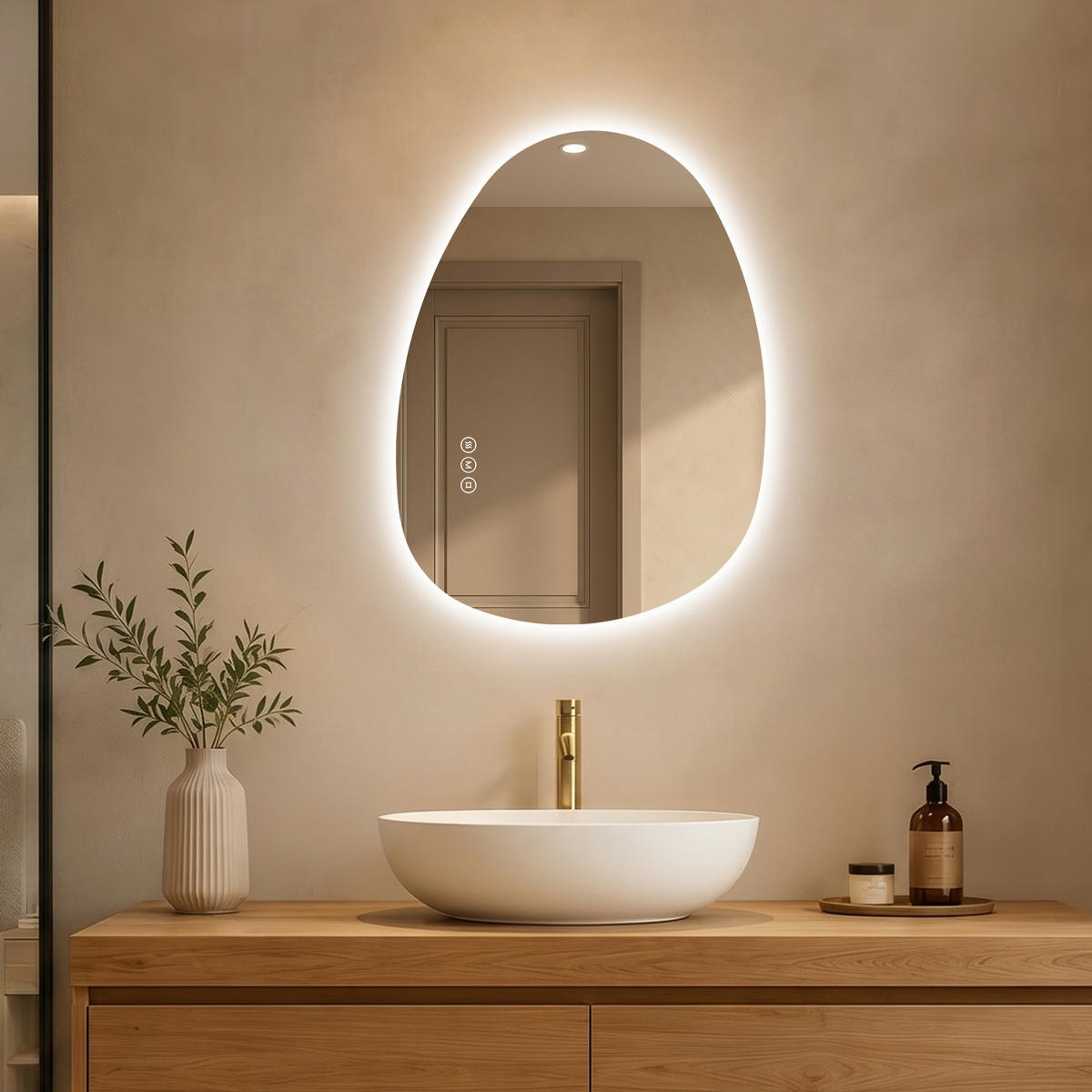 BADEZIMMERSPIEGEL mit Beleuchtung 60/45 cm asymmetrisch LED dimmbar mit Antibeschlag - Transparent, Glas (45/60/2.5cm) - S'AFIELINA