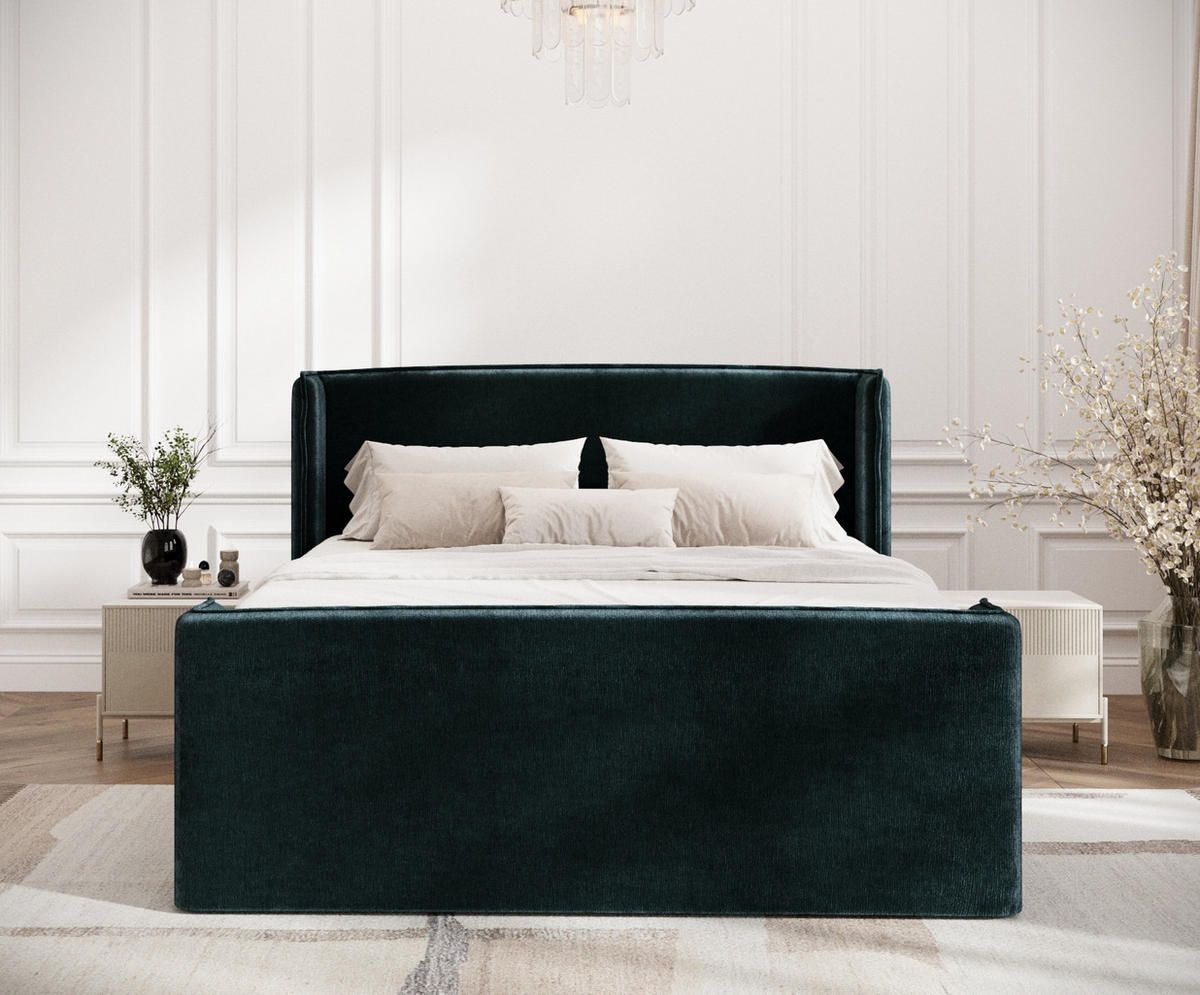 BOXSPRINGBETT Freeland Dunkelgrün 140/200 cm mit Matratze und Topper - Dunkelgrün/Schwarz, Holz/Holzwerkstoff (140/200cm) - Maison de Reve