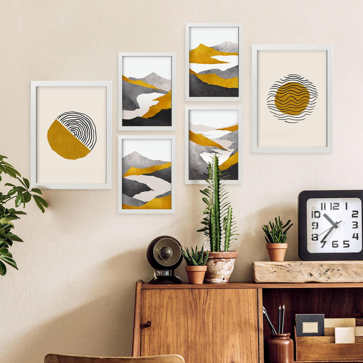 POSTER Set Mit 6 Zykloidale Natur In Kulissen Abstracts Ästhetische Dekorative Gemälde Für Ihr Wohnzimmer, Schlafzimmer, Zuhause A3 & A4 Weißer Rahmen - Weiß, Papier (29/3cm) - Nacnic