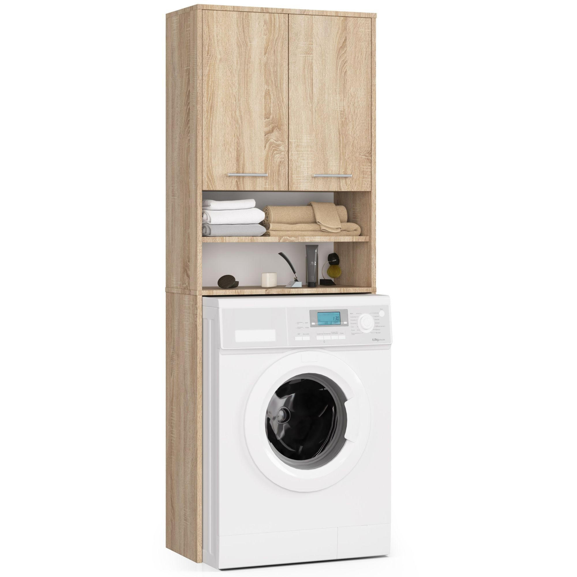 WASCHMASCHINENSCHRANK Sonoma-Eiche 64x30x180 cm - Silberfarben/Sonoma Eiche, Holzwerkstoff/Kunststoff (64/180/30cm) - Akord