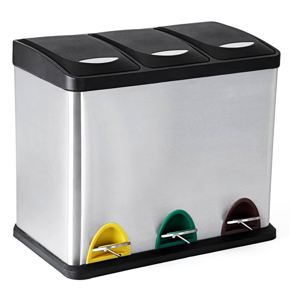 ABFALLSAMMLER 3-tlg. Edelstahl Schwarz 46,5/29,5/65 cm 24L - Silberfarben/Multicolor, Metall (46.5/40.5/29.5cm) - Begryf