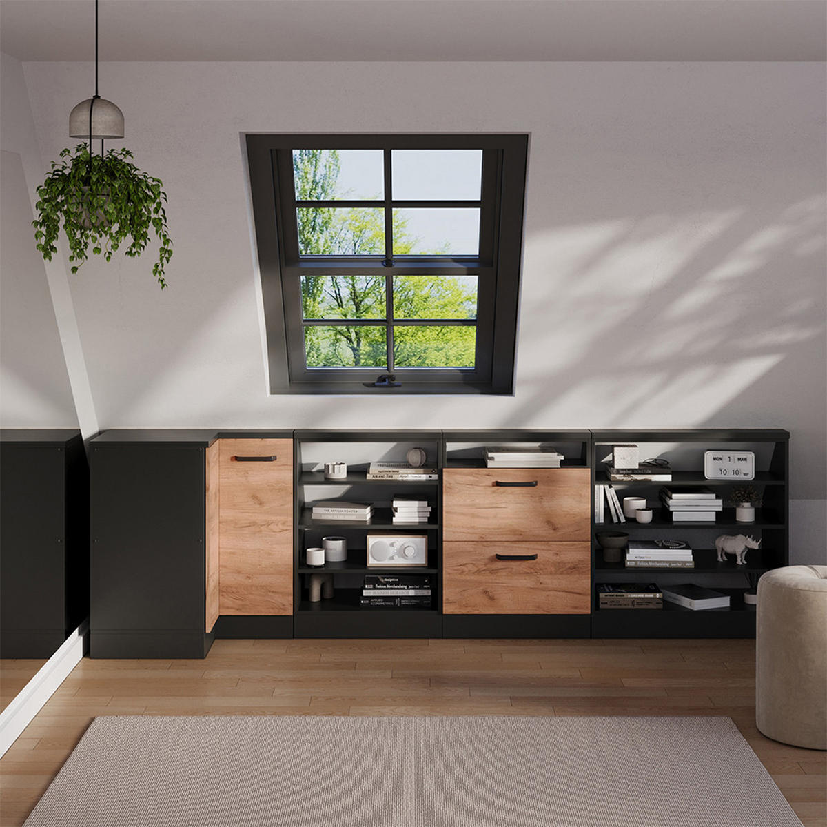 DACHSCHRÄGENSCHRANK ECKSCHRANK Rion Goldkraft Eiche/Anthrazit 75.6 x 81.6 cm mit 1 Tür - Honigeiche/Anthrazit, Holzwerkstoff (75.6/81.6/75.6cm) - Vicco