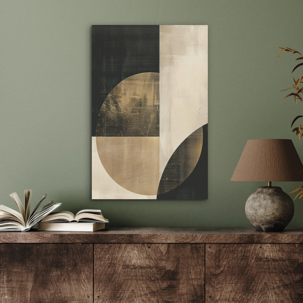 AKUSTIKBILD Abstrakt - Geometrische Formen - Schwarz - Gold Kunstdruck Schlafzimmer 50x70 cm - Ecru, Kunststoff (50/70/0.9cm) - MuchoWow