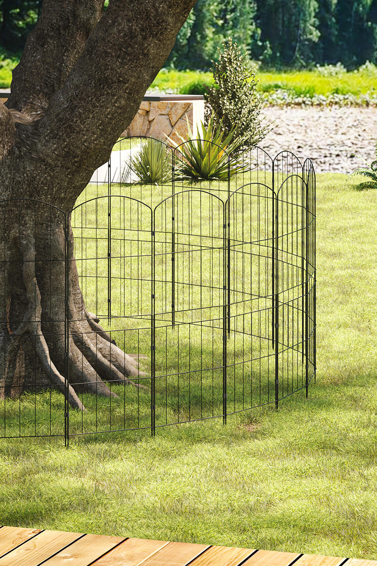 GARTENZAUN 10 Stück aus Metall in Schwarz Abnehmbares Design Robuste Metallkonstruktion je Paneel: 31 cm B × 96 cm H - Schwarz, Metall (31cm) - Livingandhome