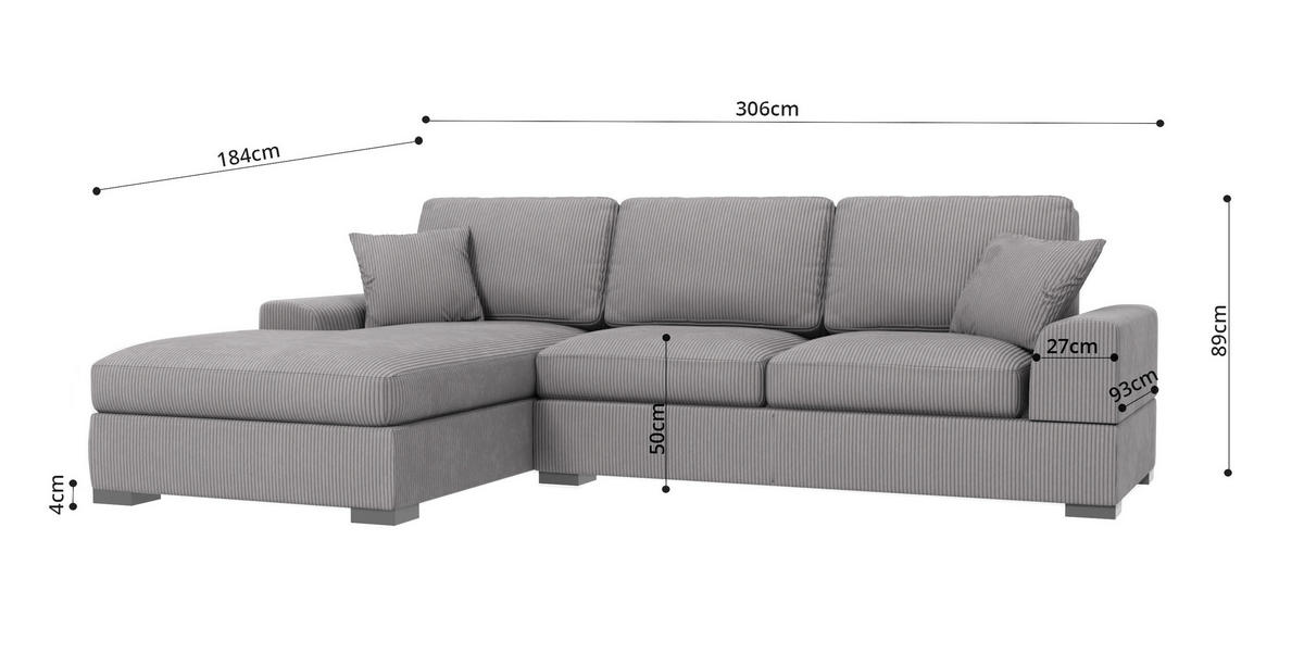 ECKSOFA Saga Hellgrau Cord - Hellgrau/Schwarz, Holz/Buchenholz (306/184cm) - S-Style Möbel