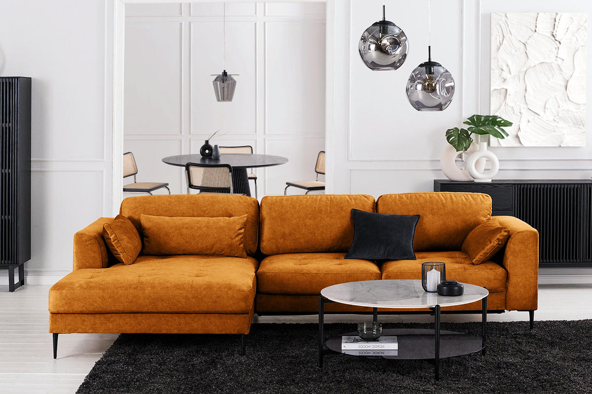 ECKSOFA mit Longchair - Rot, Textil/Metall (275/168cm) - home24
