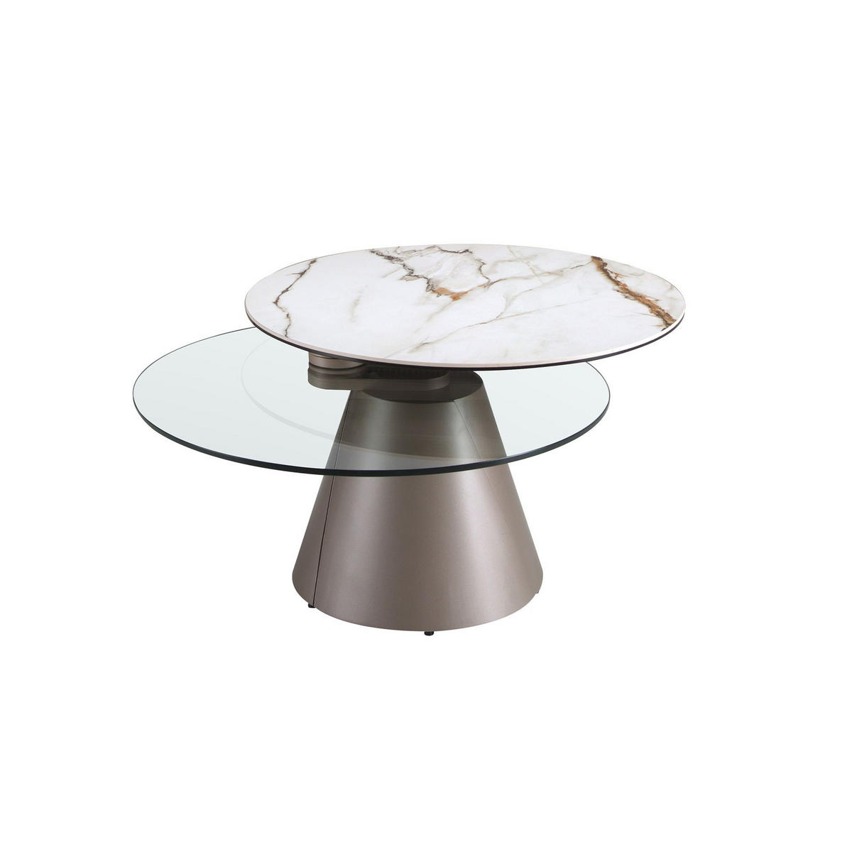 COUCHTISCH Ausziehbarer runder aus gehärtetem Glas, Porzellanmarmor und silbergrauem Stahl Ø75/44 cm - Silberfarben/Weiß, Glas/Stein (75/75/44cm) - ANGEL CERDA