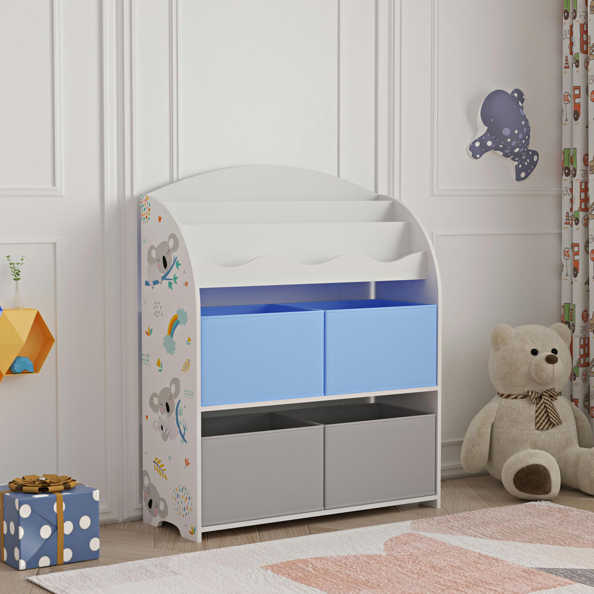 KINDERREGAL Orust - Blau/Weiß, Holzwerkstoff (82.5/97.5/29.5cm) - [en.casa]