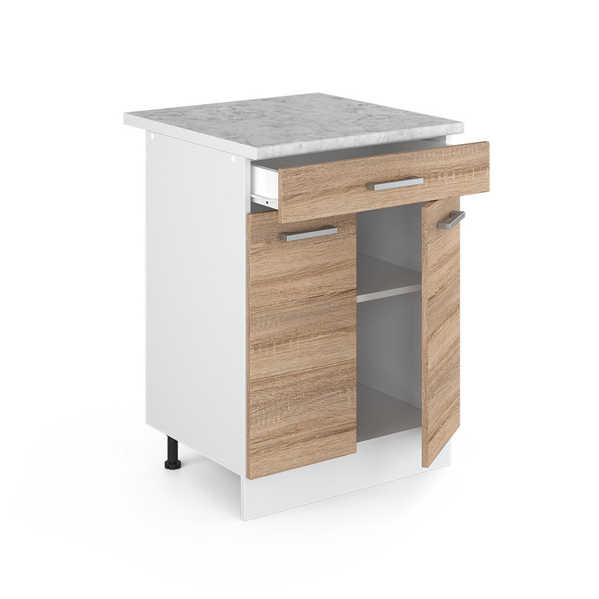 UNTERSCHRANK R-Line Sonoma 60 cm mit Schubladen - Weiß/Sonoma Eiche, Holzwerkstoff (60/81.6/60cm) - Vicco
