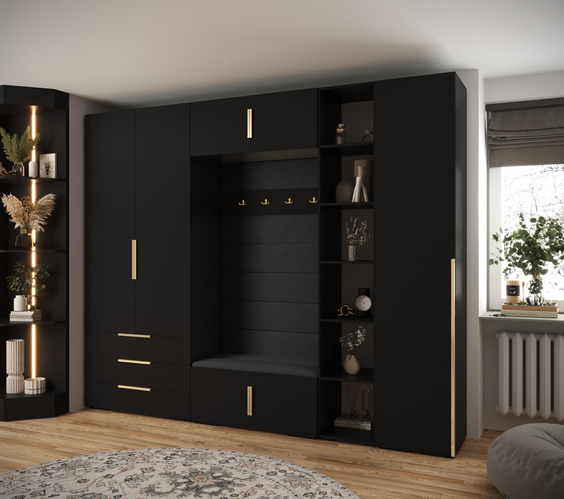 GARDEROBEN-SET 236,7/290/47 - Goldfarben/Schwarz, Holz/Kunststoff (290/236.7/47cm) - Abiks Möbel