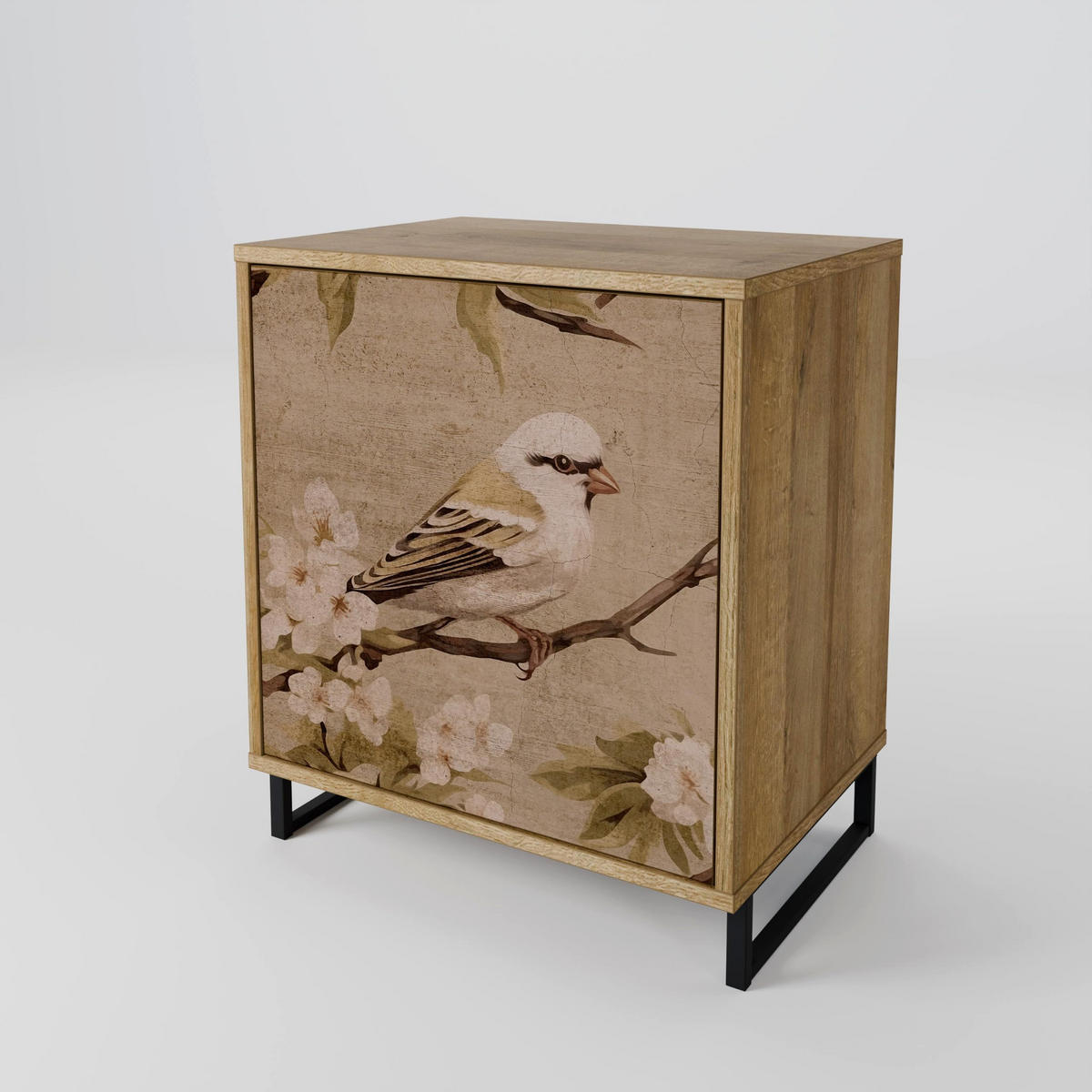 SIDEBOARD PETAL DISTINGUISH, Eichefarben, 57,5x42x75,5 cm, Goldfarbene Metallfüße - Eichefarben/Goldfarben, Holzwerkstoff/Metall (57.5/75.5/42cm) - SpaceRebels