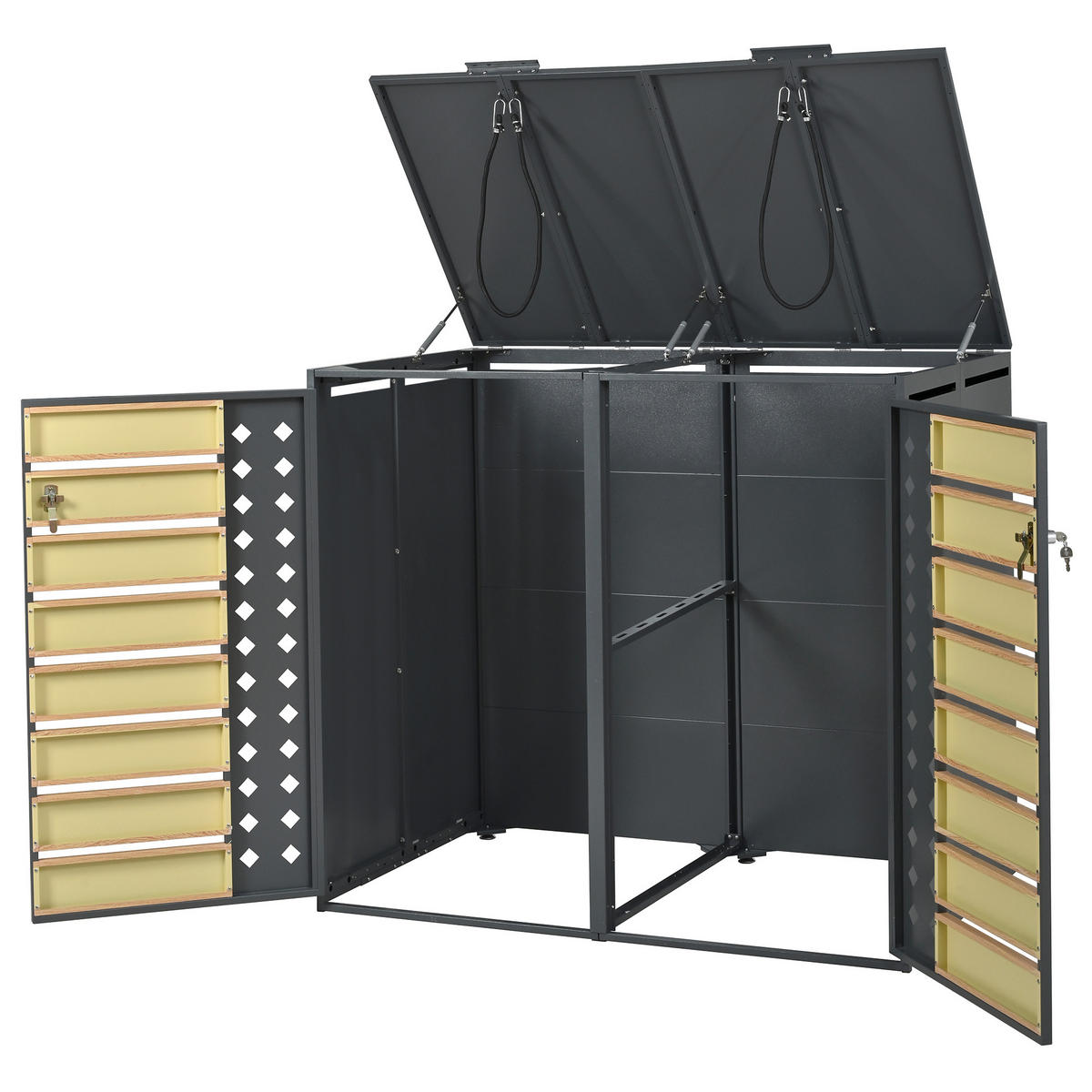 MÜLLTONNENBOX Mit Klappdeckel Holzoptik/Grau - Braun, Metall (132/118.5/80cm) - ComfortXL