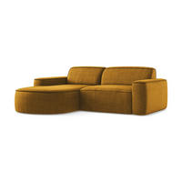 ECKSOFA Links Strukturstoff Gelb - Currygelb/Schwarz, Holzwerkstoff/Kunststoff (224/166cm) - LaMiaSofa