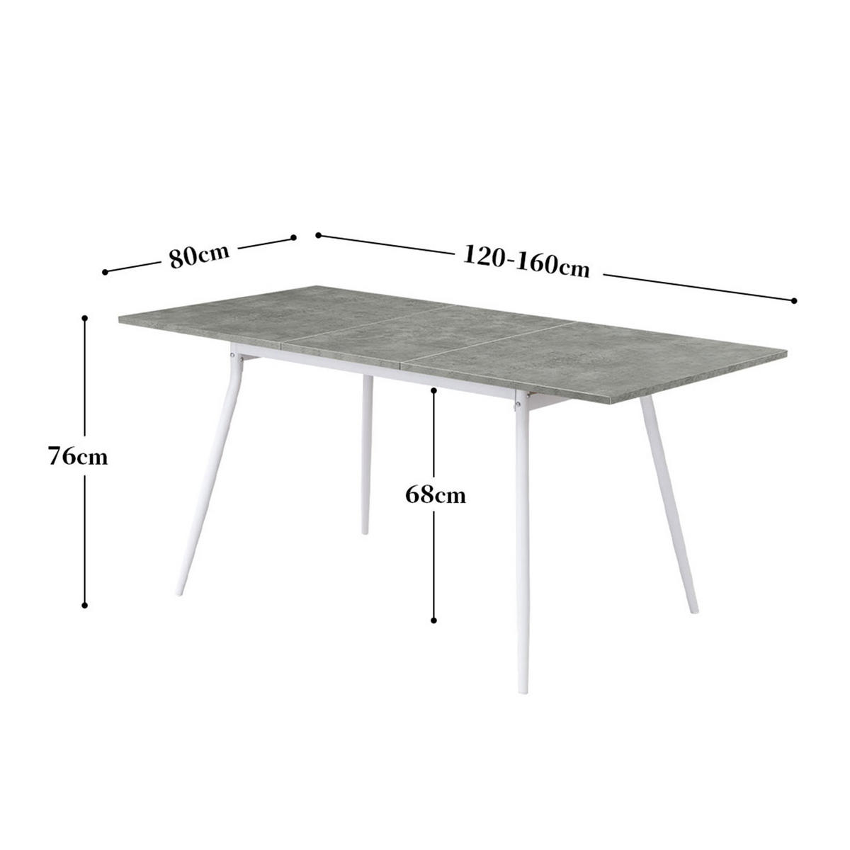 ESSTISCH LIO 120-160/80/76 cm - Schwarz/Weiß, Holzwerkstoff/Metall (120/80/76cm) - B&D Home
