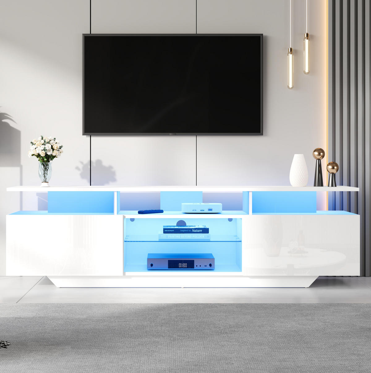 TV-ELEMENT mit LED und 2 Schränken 160 x 40 x 45 cm MDF Weiß - Weiß, Holzwerkstoff (40/45/160cm) - Beauniv