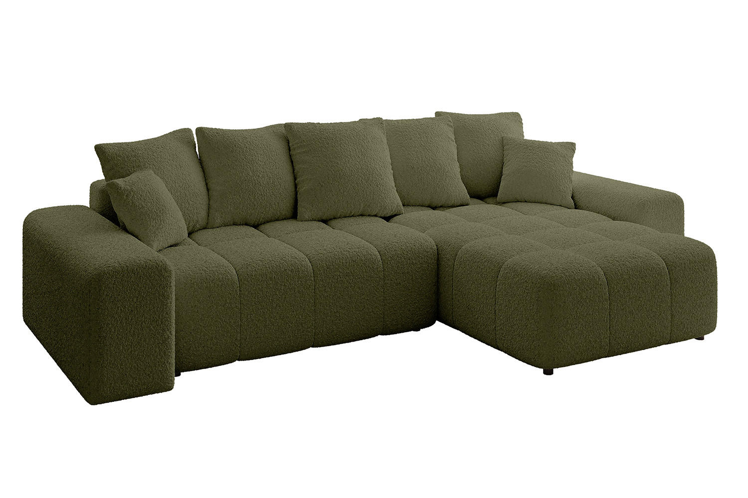 ECKSOFA Ottomane rechts ENIL-L 297x189x68 Grün Bouclé - Olivgrün, Holzwerkstoff/Kunststoff (189/297cm) - ALTDECOR