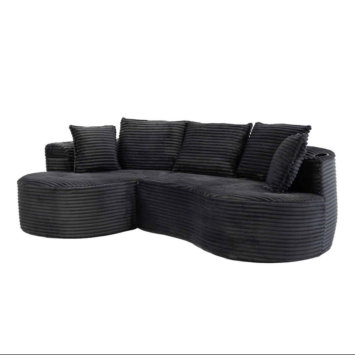 ECKSOFA DE-33808 Bogendesign mit Becherhalter Dunkelgrau - Dunkelgrau, Textil (250/152cm) - ComfortXL