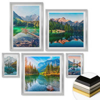 WANDBILDER 5er Set - 50x50 cm & 20x30 cm & 40x60 cm Silberner Rahmen - Spiegelung des Waldes in Bergseen - Silberfarben, Kunststoff (40/60cm) - ArtPrintCave