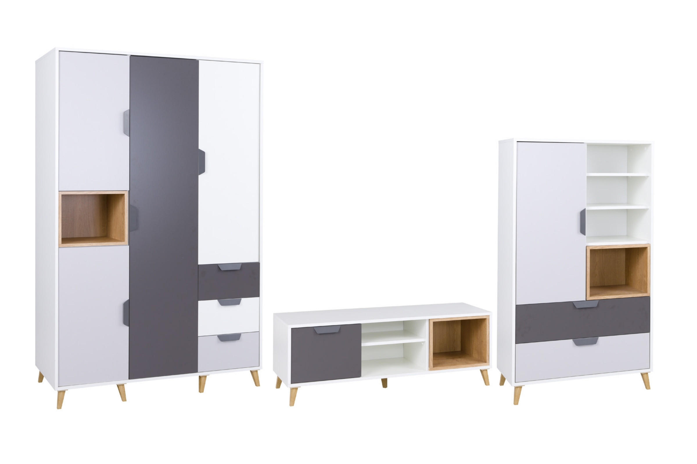 JUGNEDZIMMER-SET JUSTIN B 4-teilig in Weiß / Graphit / Grau / Eiche - Eichefarben/Graphitfarben, Holzwerkstoff (321/190/40cm) - Deine Möbel 24