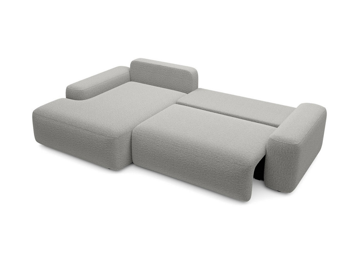 ECKSOFA RUOTA Grau Boucle-Stoff mit Schlaffunktion - Grau, Holz (264/162cm) - MASSENO