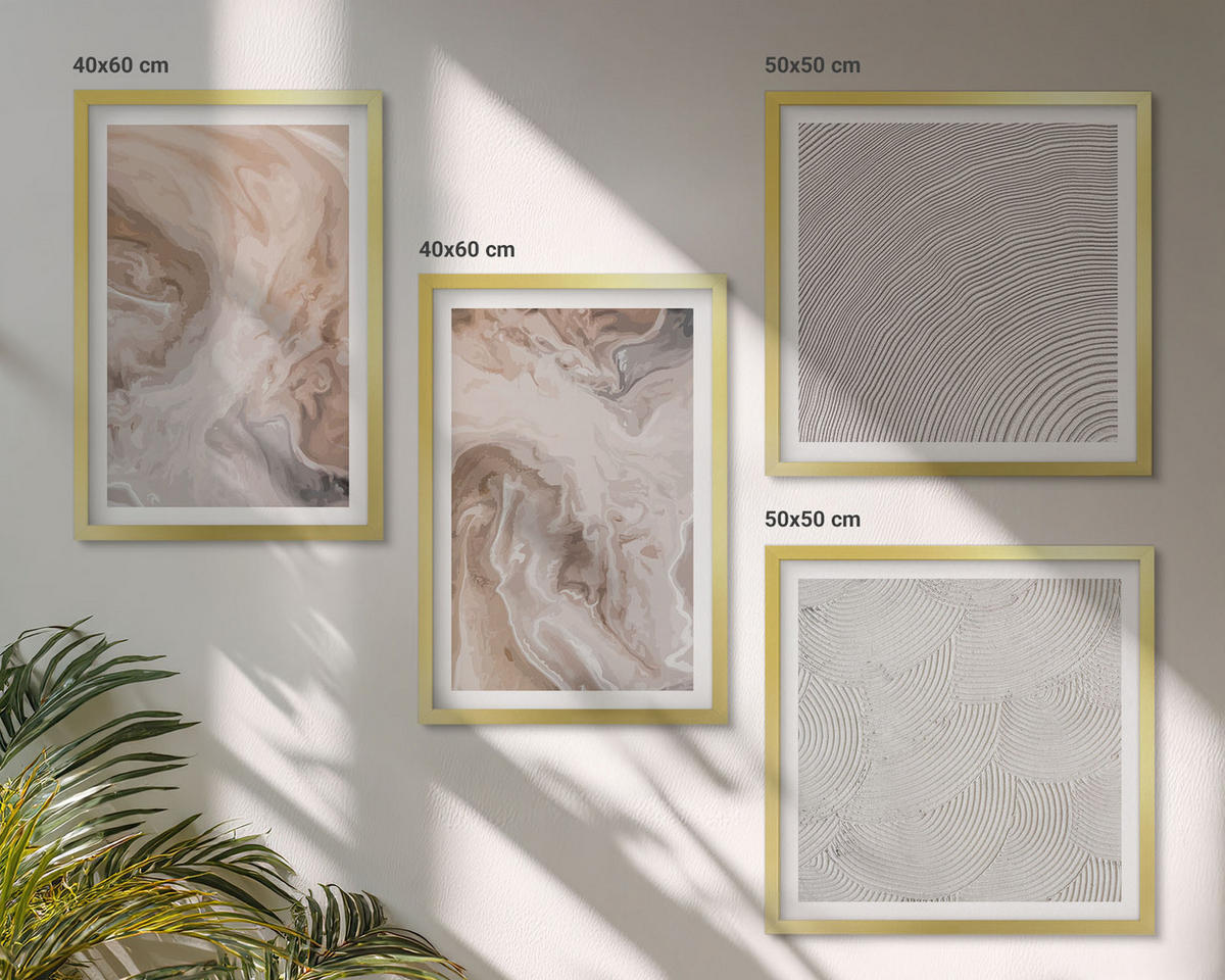 WANDBILDER 4er Set - 50x50 cm & 40x60 cm Goldrahmen - Marmorstein-Texturmuster - Goldfarben, Kunststoff (50/50cm) - ArtPrintCave