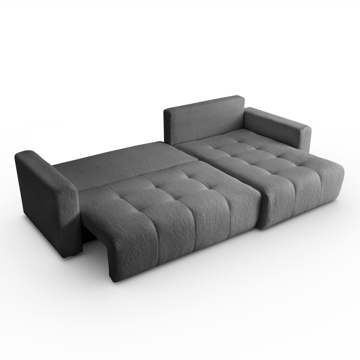 ECKSOFA VIENNA Stil Bettkasten und Funktionalität Bouclé Graphit Rechts - Graphitfarben, Holz (261/143cm) - Kaiser Möbel