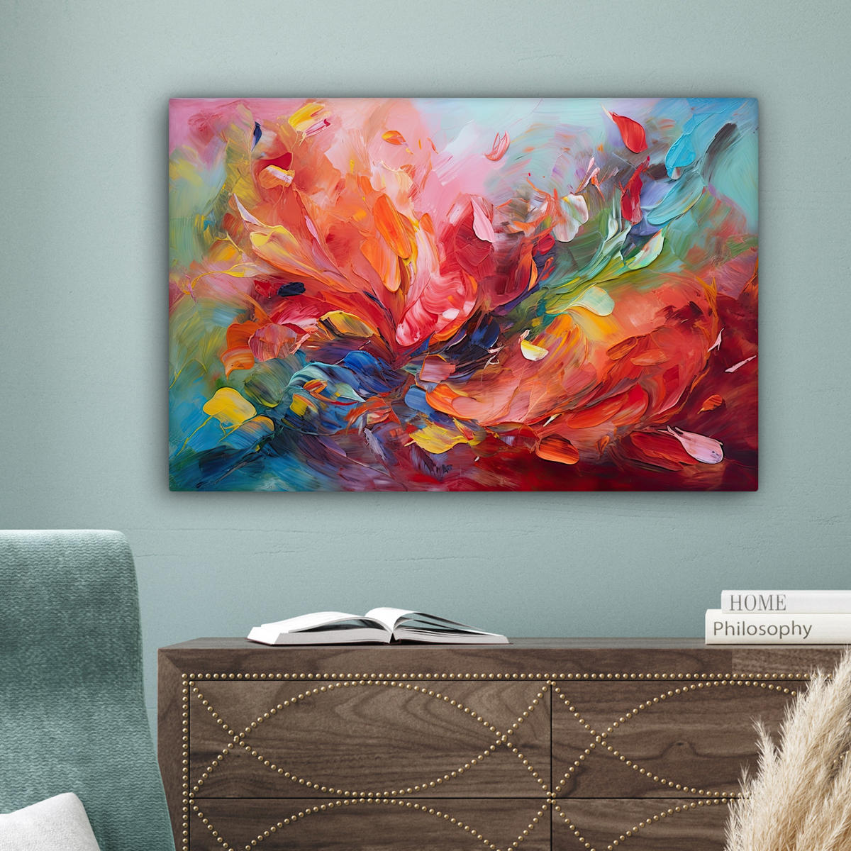 LEINWANDBILD Ölgemälde - Kunst - Abstrakt - Farbenfroh Wanddeko 90x60 cm - Altrosa, Textil (90/60cm) - MuchoWow