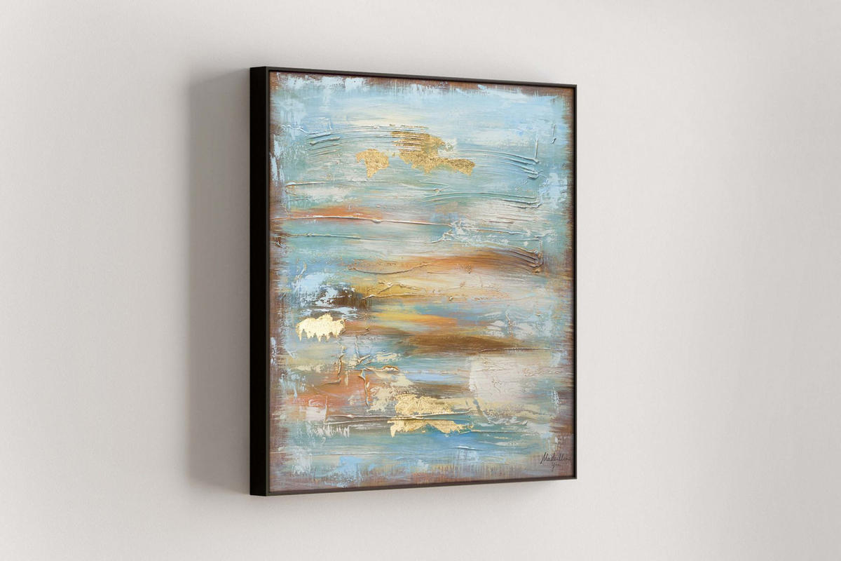 ACRYLBILD HANDGEMALT 60/60 cm - Blau/Braun, Holz/Textil (60/60cm) - KUNSTLOFT